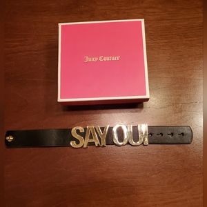 Juicy Couture Black Faux Leather & Gold Tone Say Oui (Yes) Bracelet